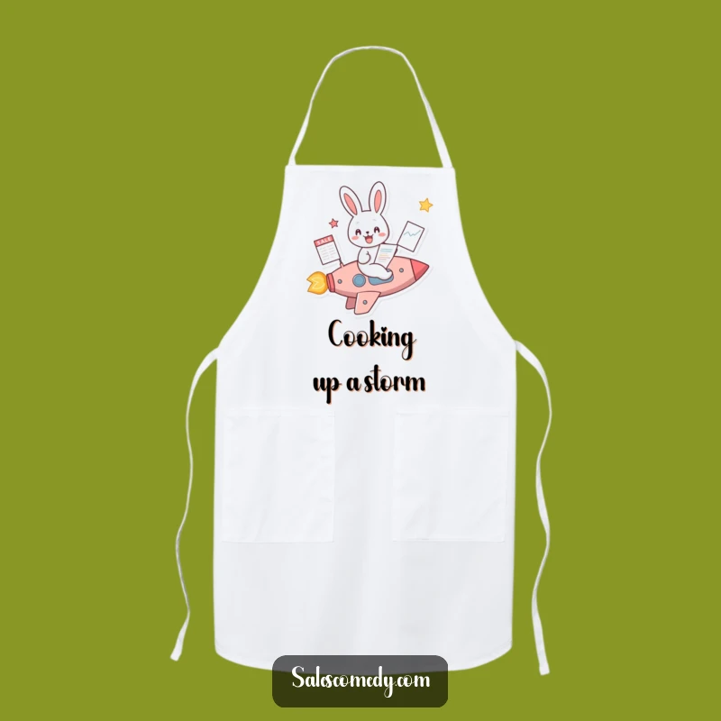 Funny Rabbit Rocket Sales Apron: Chef Bunny on the Rise, Hilarious Kitchen Funny Gift