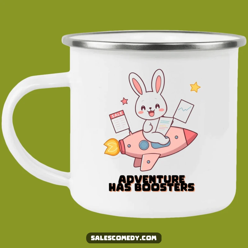 Funny Rabbit Rocket Sales Camping Mug: Ambitious Trail Fuel, Unique Funny Gift