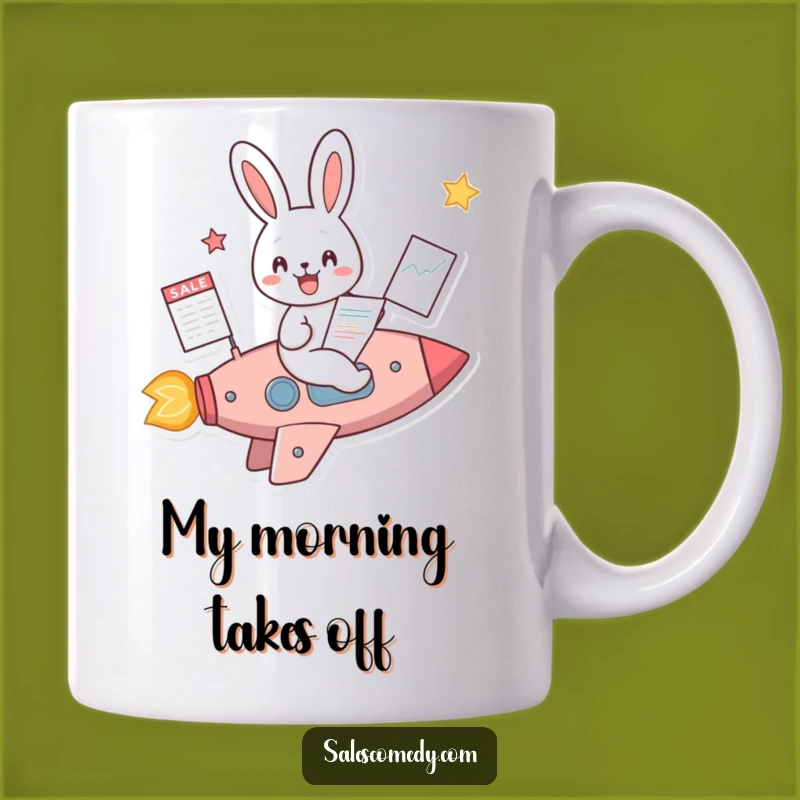 Funny Rabbit Rocket Sales Mug: Business Growth Bunny, Perfect Funny Gift for Entrepreneurs