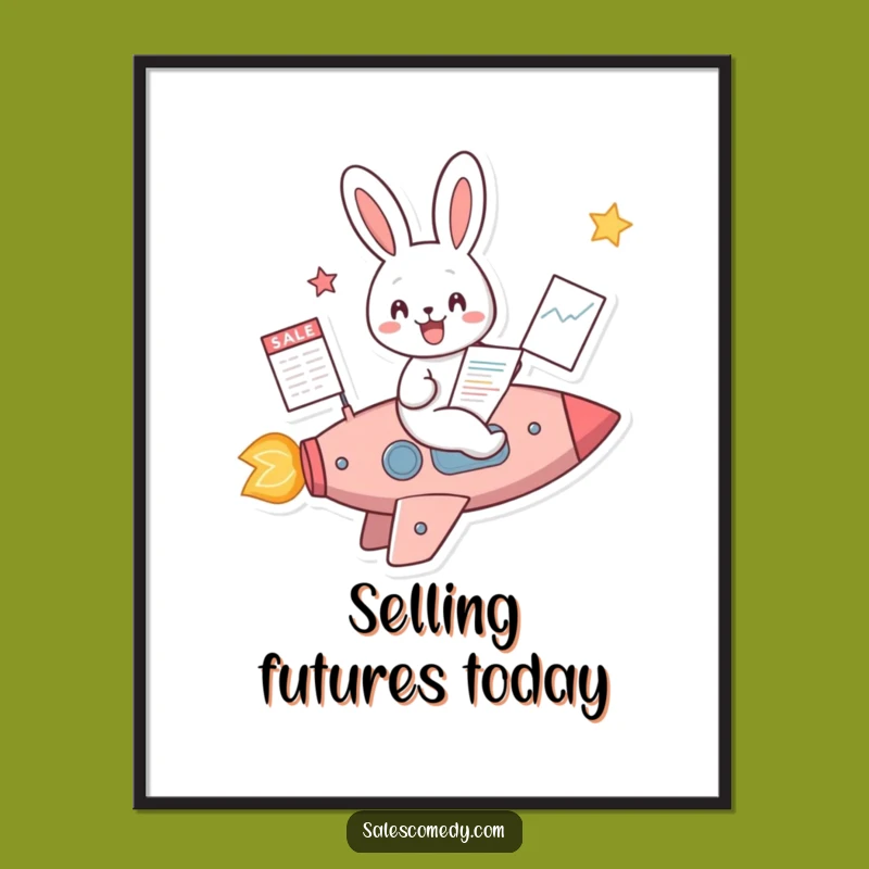 Funny Rabbit Rocket Sales Digital Art: Business Bunny Print, Instant Motivational Funny Gift