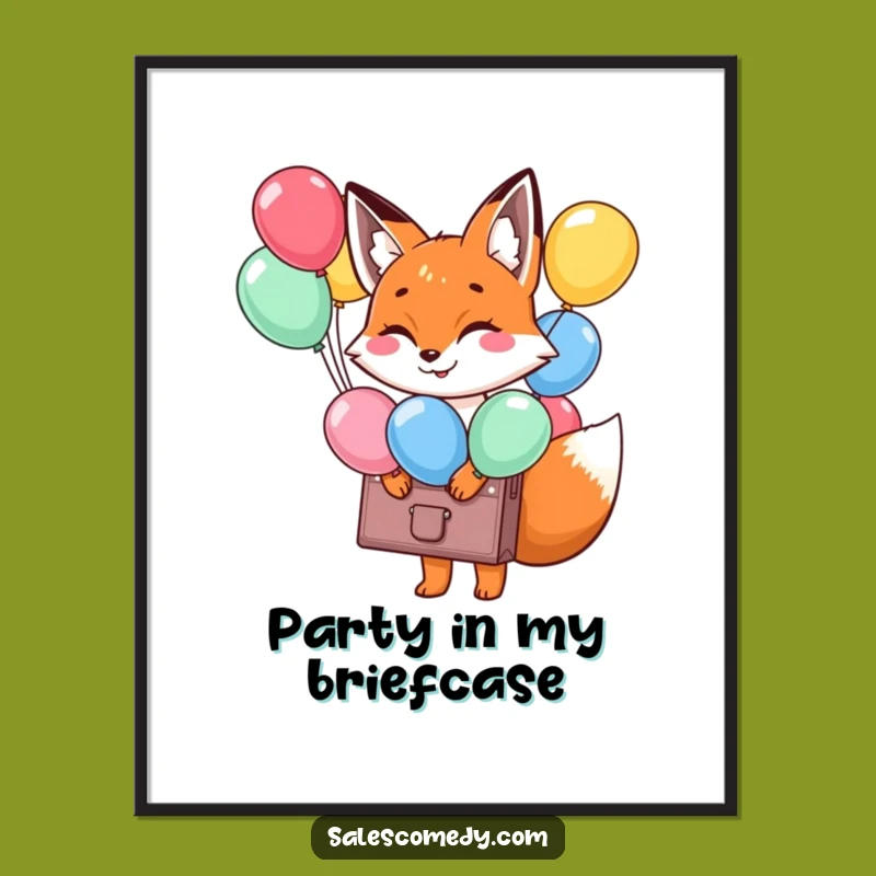 Funny Fox Balloon Briefcase Poster: Joyful Fox Art, Whimsical Wall Decor Funny Gift