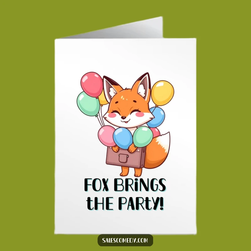 Free Printable Fox Birthday Card: Joyful Balloon Surprise Downloadable Gift