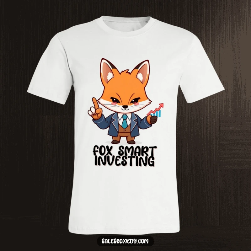 A determined fox in a sharp suit is humorously depicted pointing at a rising graph icon, representing financial success.