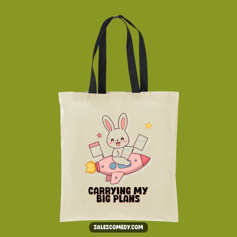Funny Rabbit Rocket Sales Tote Bag: Business Goal Carrier, Practical Funny Gift